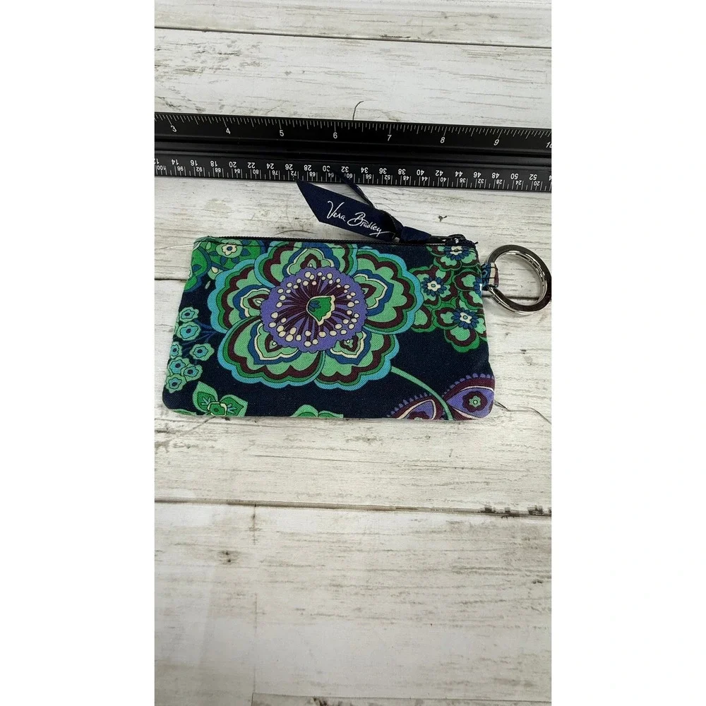 Vera Bradley‎ Zip ID Case Blue Green Floral Paisley Wallet Keychain Accessory
